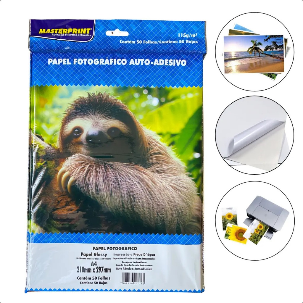Papel Fotográfico Adesivo A4 Glossy 115g Masterprint | Shopee Brasil
