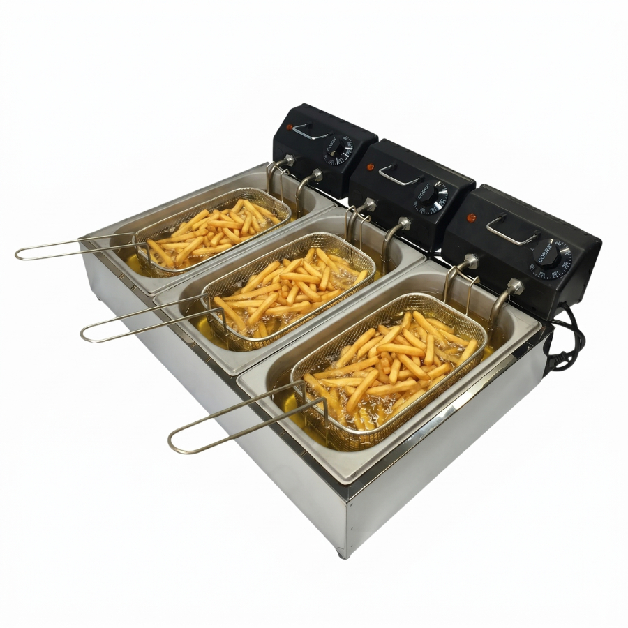 Fritadeira Elétrica 9L Tripla Cuba 3 Cestos Inox Profissiona