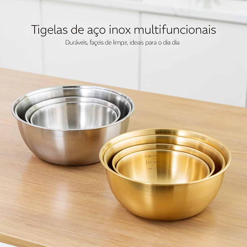 Tigela Multiuso em Aço Inoxidável 304 Dourada 4000ml com Mar