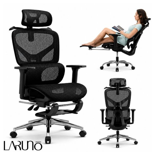 Cadeira de Escritório Ergonômica Reforçada Malha Respirável Ajustes Para Braços, Cabeça, Lombar e Apoio Pés LARUNO