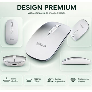 Mouse Sem Fio Recarregável Bluetooth e Pino USB DPI Ajustável Ergonômico Compacto