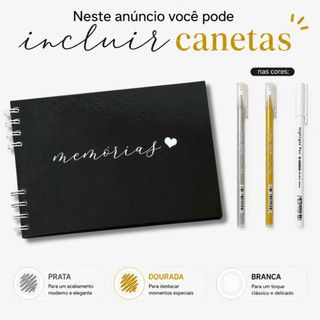 Caderno Scrapbook 15x21cm Preto Capa Dura Com Opção de Canetas de Gel | Álbum DIY Presente