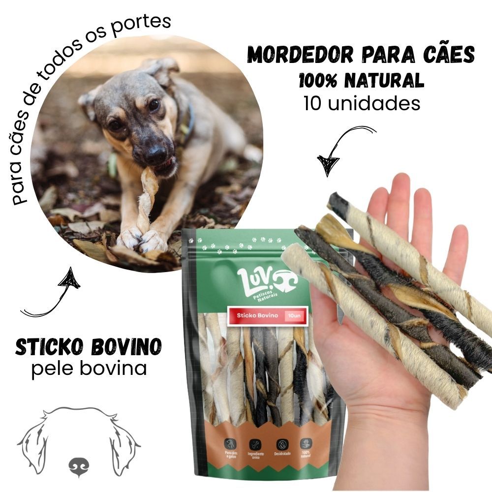 Sticko Bovino Palitinhos Mordedor Natural para Cães 10 unid - Luv