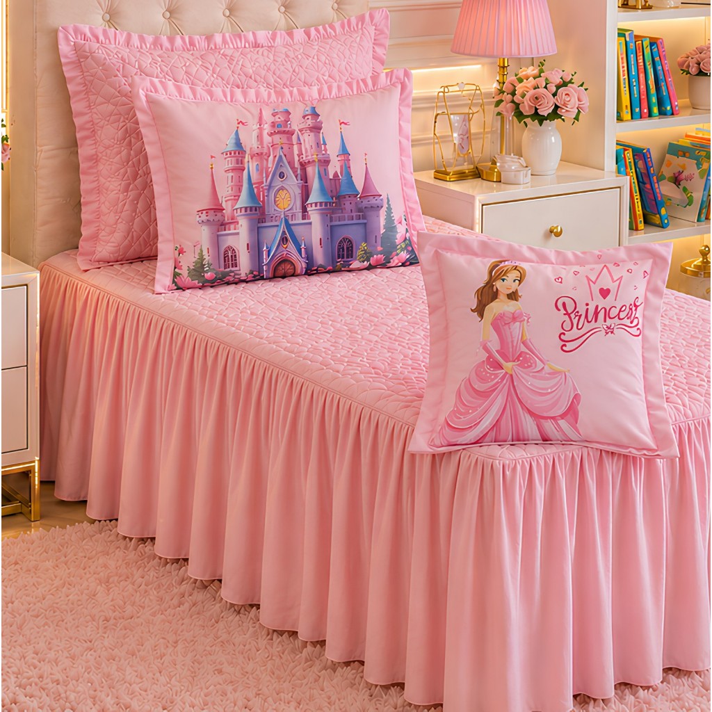 SOLTEIRO Cobre Leito Infantil Rosa Lilás REINO ENCANTADO 03 Peças – Colcha Premium Macia Exclusiva