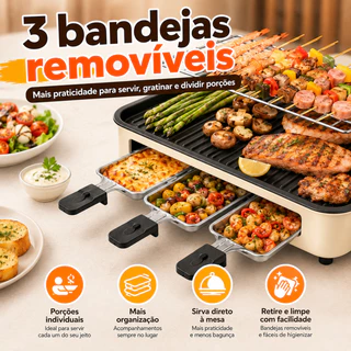 Churrasqueira de Mesa Sem Fumaça 1800W Grill para Carnes e Bifes Prática
