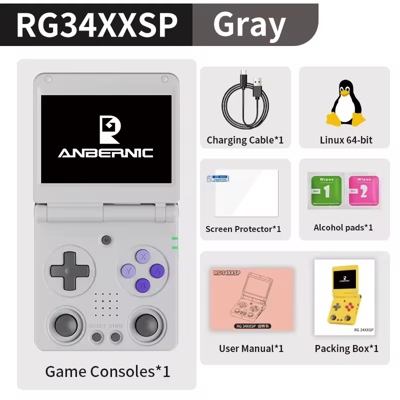 ANBERNIC RG34XXSP Flip - 1GB RAM Console de Jogos Portátil Tela
