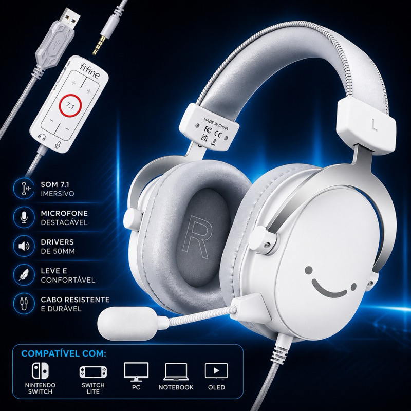 Fone Gamer Fifine H9 com Som 7.1 e Microfone Flexível – Ideal para ...