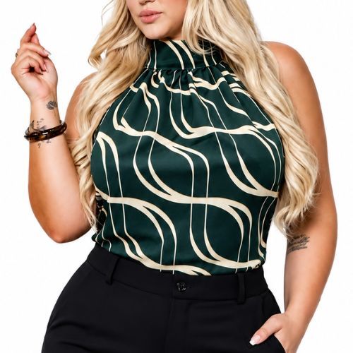 Blusa Feminina Plus Size Gola Alta Estampada (halter)