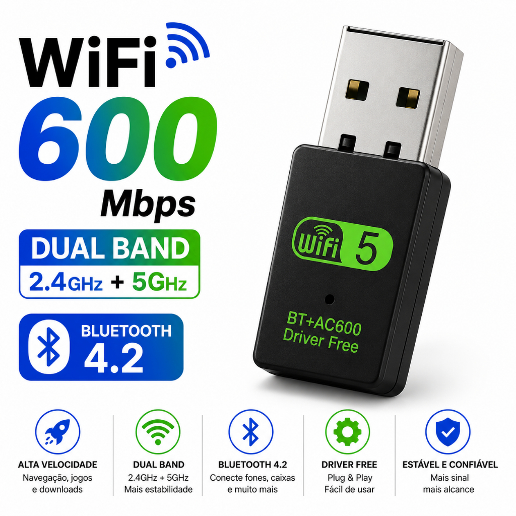 10個 Bluetooth wifi 2.4/5GHz 600M USB 無線 Adaptador WiFi USB 600Mbps Dual Band 2.4G 5GHz Bluetooth 4.2 para