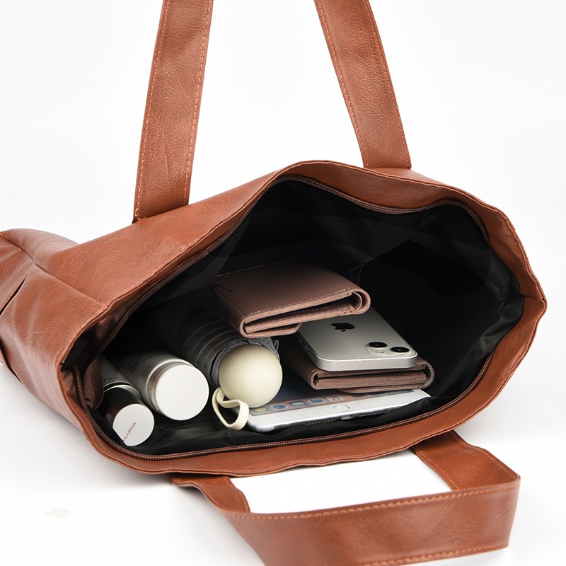 Imagem do produto Bolsa Feminina Couro PU Vintage Grande Capacidade Tote Bag Ombro Shopper Elegante Para Trabalho Faculdade e Passeio 8