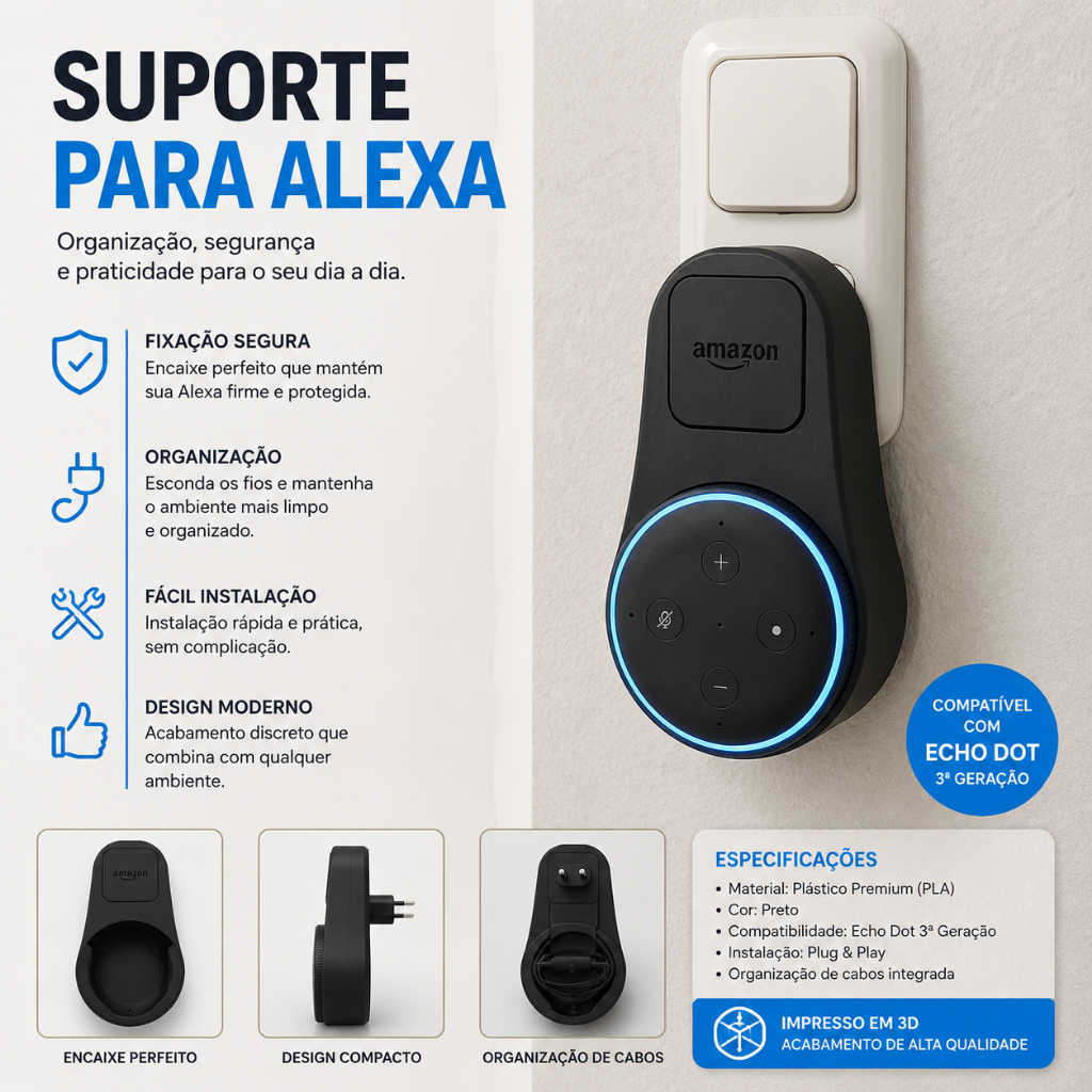 Suporte de Tomada para Echo Dot 3