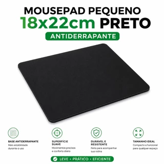 Mousepad Pequeno 18x22cm Preto Antiderrapante em Tecido Emborrachado para Escritório e PC