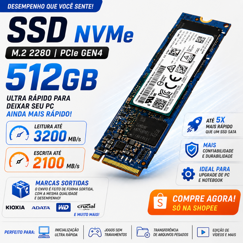 NVMe 2280 M.2 SSD 512GB Gen4 ③ SSD NVME 512GB 2280 M.2 GEN4 PCI EXPRESS 3200MB/S ULTRA RÁPIDO