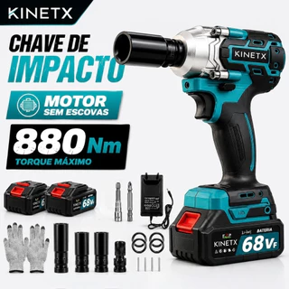 KINETX 880NM 68VF 3in1 Chave De Impacto Elétrica 2 Baterias Portátil Brushless 1/2'' Parafusadeira Furadeira