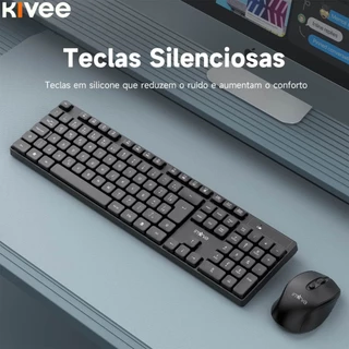 Kivee Kit Teclado Mouse Bluetooth Ultrafino Silencioso Sem Fio ABNT2 Compatível Windows Android iOS