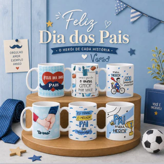 Caneca Feliz Dia dos Pais Atacado Kit 6, 12 Unidades 320ML