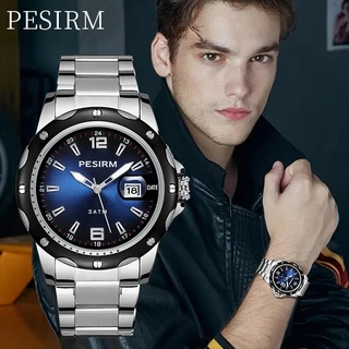 PESIRMRelógio masculino com pulseira de aço inoxidável, mostrador multicolorido e calendário; o presente perfeito para h