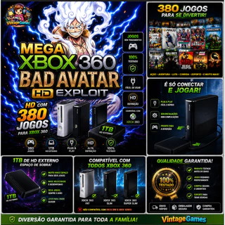 HD Externo 1 TERA para Xbox 360 | Sistema Bad Avatar HD Exploit | Compatível Fat, Slim e Super Slim