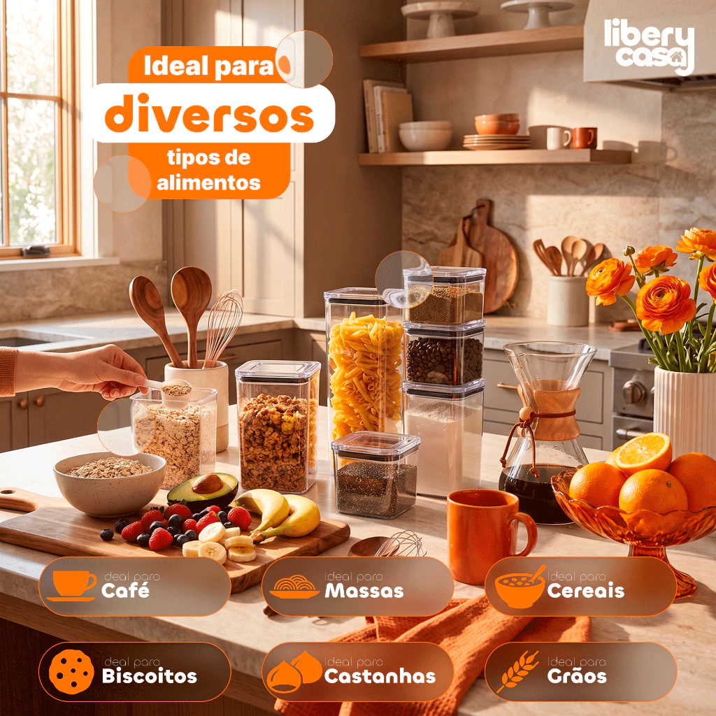 Jogo com 6 Potes Hermético 1,1 Litro Armazenar Alimento Organizar Libery Casa - Imagem 2