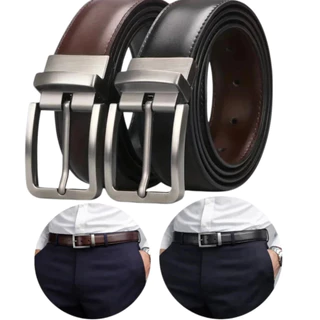 Cinto Social Masculino Em Couro Design de Dupla Face Moda Preto/Marrom Casual Vintage