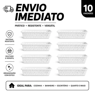 Kit 10 Cestos Organizador Multiuso 28x12x06 Grande de Gaveta Retangular Rosa, Branco e Preto