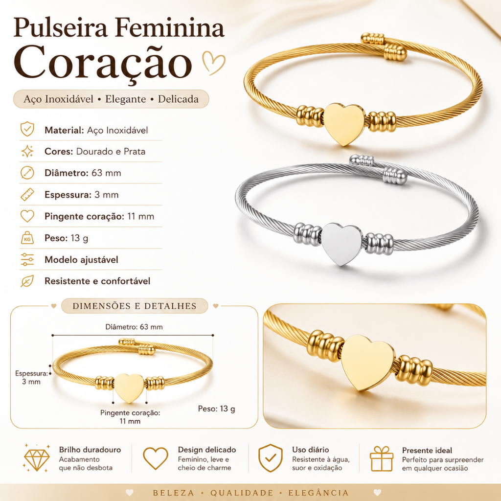 Kit 2 pulseiras de coração trançadas em aço inox — foto 5