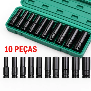 Jogo de Soquetes de Impacto Longo 1/2 10 Peças 8 A 24mm