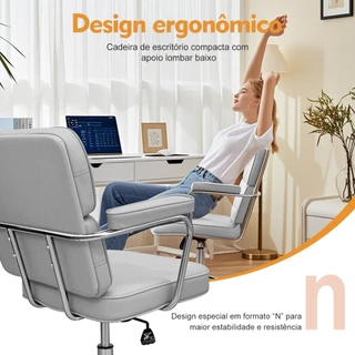 Cadeira de Escritório Giratória Ergonômica com Apoio Lombar — Couro Marrom, 360°, Altura Ajustável, Compacta
