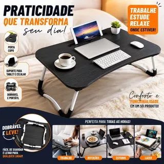 Mesa Portátil para Notebook Home Office Cama Dobrável Portátil com Porta Copo