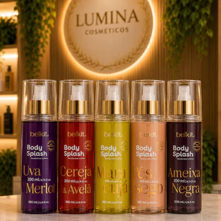 Kit 05 Body Splash BELKIT 200ML FRUTAS: Ameixa Negra, Cereja & Avelã, Uva Merlot, Maracujá e Pêssego