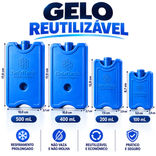 Gelo artificial reutilizável 100 mL a 500 mL para climatizador cooler bolsa térmica delivery transporte clínica remédio