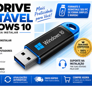 Pendrive Bootável Windows 10 para Formatação e Instalação PC Notebook Todas Versões