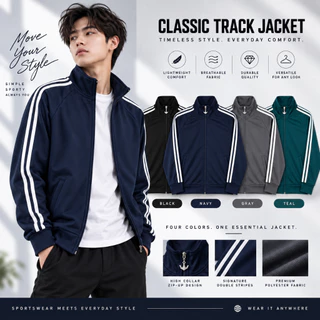 Jaqueta Masculina Esportiva Casual com Zíper Gola Alta Listrada Leve Confortável P ao GG