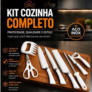 Conjunto de Facas Kit Churrasco Profissional Em Inox 8 Peças Faqueiro Lâminas Afiadas para Cortes