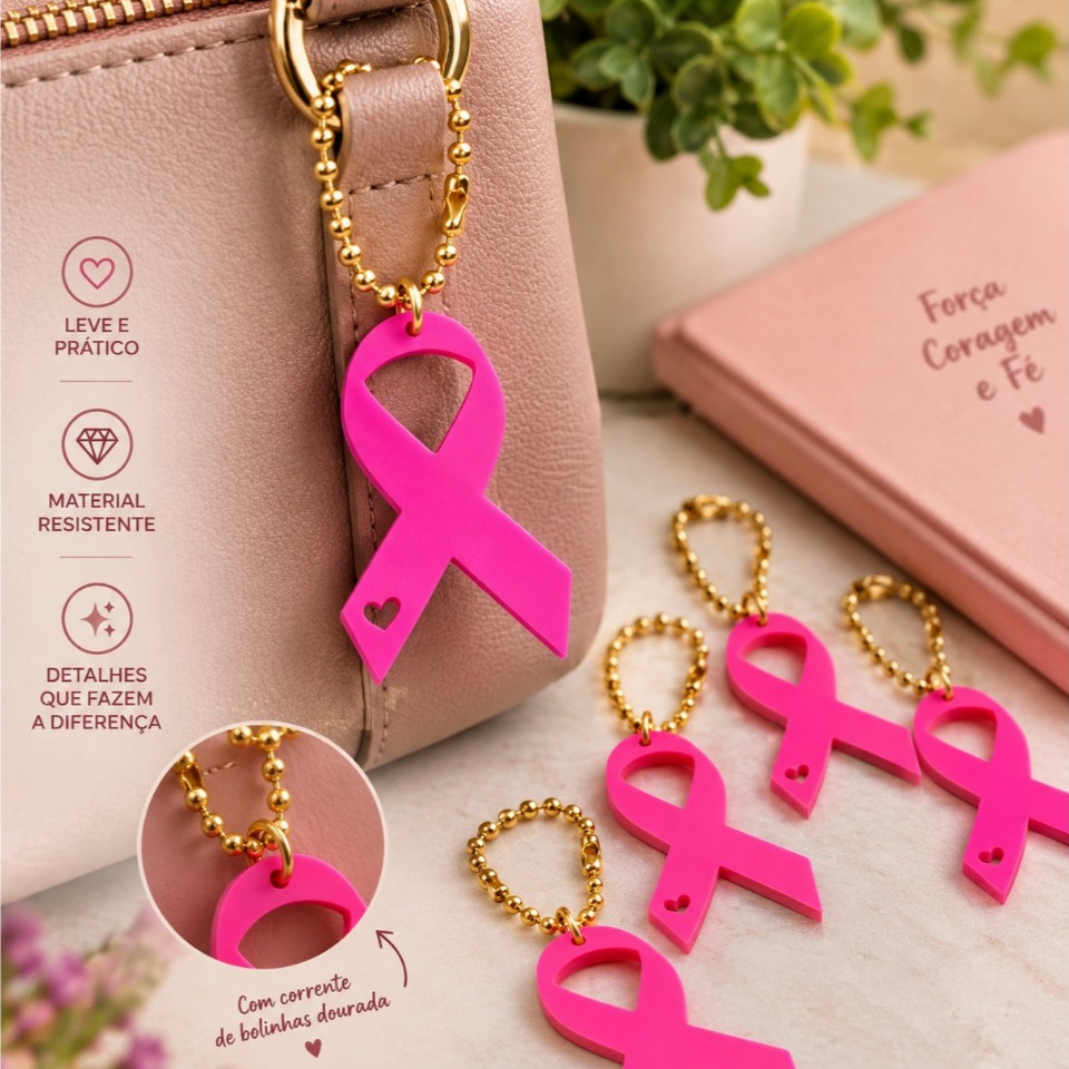 CHAVEIRO OUTUBRO ROSA KIT COM 10 UN, LEMBRANCINHA, CHAVEIRO MINIMALISTA ...