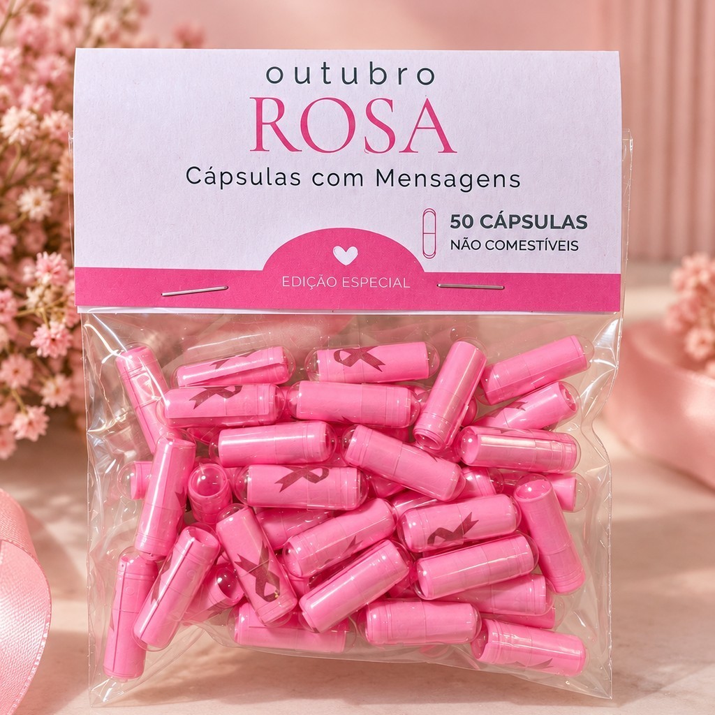 Cápsula Outubro Rosa com Mensagem | Kit com 50 po 100 unidades ...