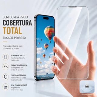 Película 3D HD para iPhone 15 16 17 18 Pro Max Plus Sem Borda Preta Antiestática