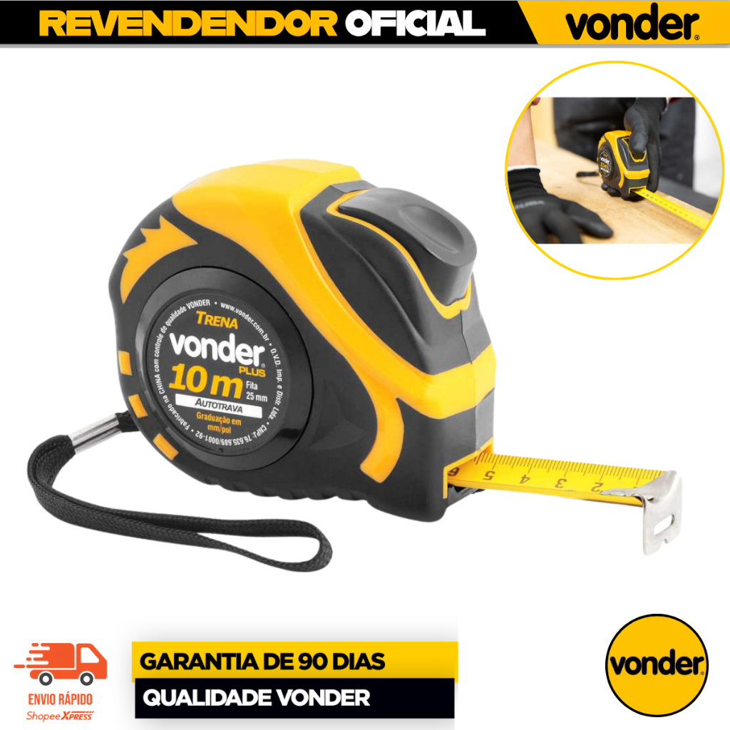 Trena Autotrava Em Aço Profissional 10 Metros x 25 mm VONDER Plus ENVIO IMEDIATO