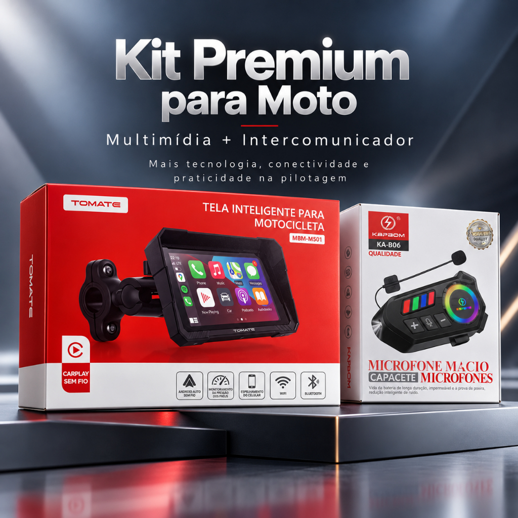 Kit Multimídia para Moto + Intercomunicador V10 | CarPlay Android Auto ...