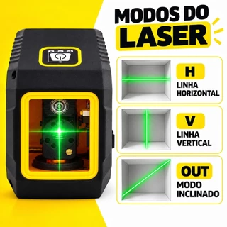 Nível a Laser Verde Autonivelante 2 Linhas ≤3° Precisão ±1mm/7m Alcance 20-35m para Azulejos, Armários e Prateleiras
