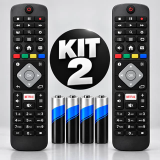 KIT 2 Controles Remoto para TV Philips Smart LCD LED com Pilhas Netflix Compatível FBG 8049