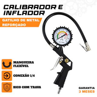 Calibrador E Inflador De Pneus Com Manômetro 220 Psi 1/4
