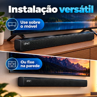 Soundbar 60W RMS Bluetooth 5.0 90cm para TV HDMI ARC Óptica USB RCA P2 com Controle Remoto