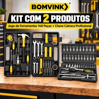 Kit 2 Maletas de Ferramentas Bomvink 194 Peças | Catraca + Soquetes + Bits + Allen | Casa, Carro e Oficina