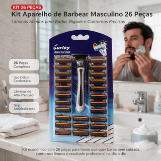 Kit Barbeador Masculino 26 Peças Lâminas Afiadas Grip Antideslizante Confortável para Uso Diário Barba Contornos Preciso