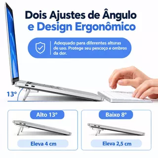 Suporte Pézinho Dobrável para Notebook Portátil Autoadesivo Duplo Ergonômico Apoio Base Elevadora Inclinação de Plástico
