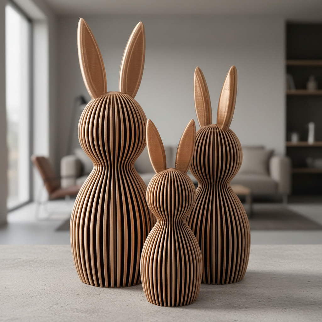 Trio Coelhos Encantados Decoração de Páscoa Minimalista Perfeito tbm para Catálogos de Fotos