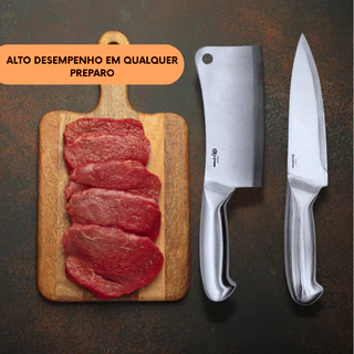 Kit 2 Peças Cutelo e Faca Profissional Resistente De Aço Inox Para Restaurante Churrasco Açougue