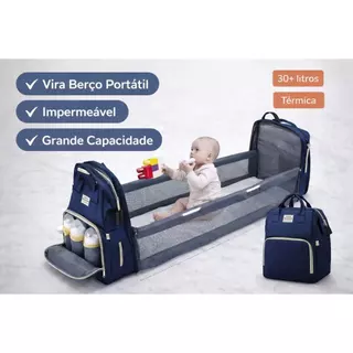 Mochila Bolsa Maternidade Multifuncional Vira Berço Portátil Impermeável Grande Capacidade Com Trocador e Porta Mamadeir em Oferta na Shopee