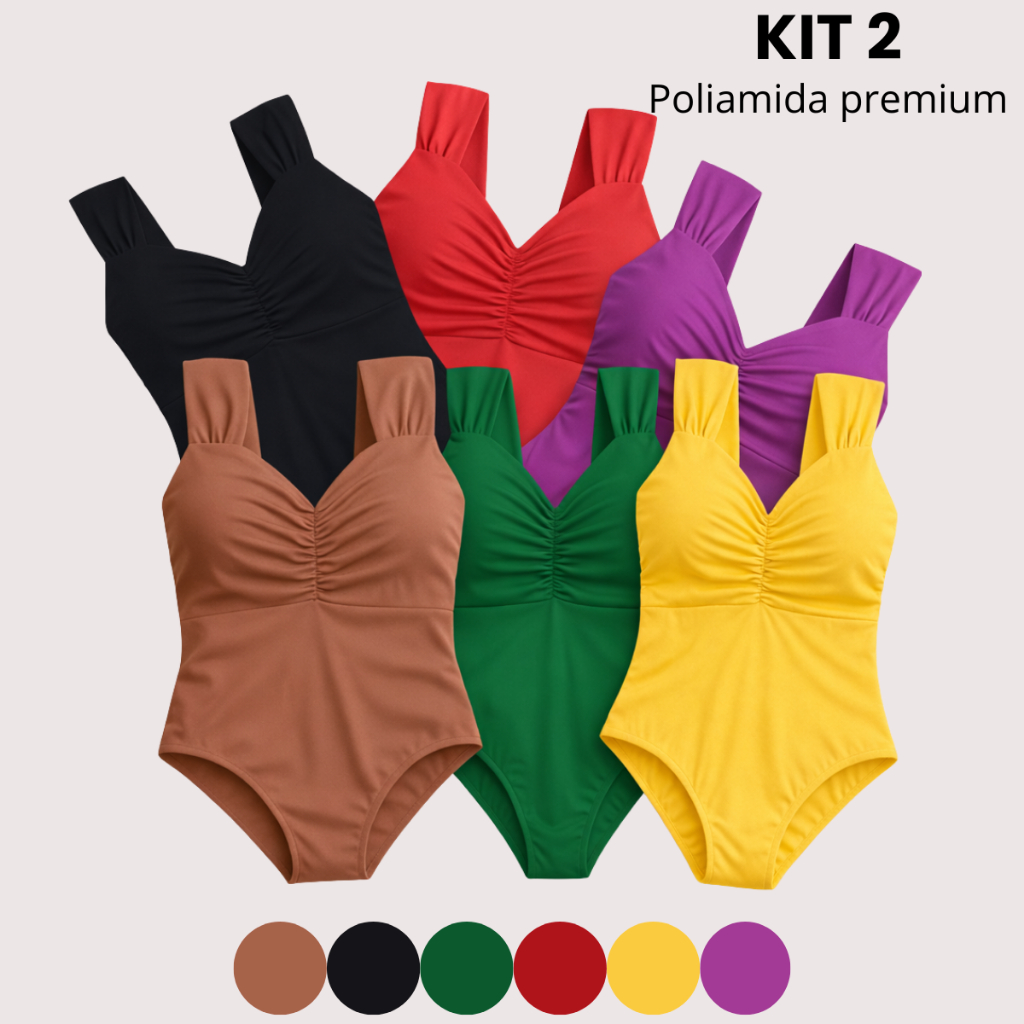 Kit 2 Maiô Feminino Moda Praia Suplex Poliamida Bojo Modelador Afina Cintura em Oferta na Shopee